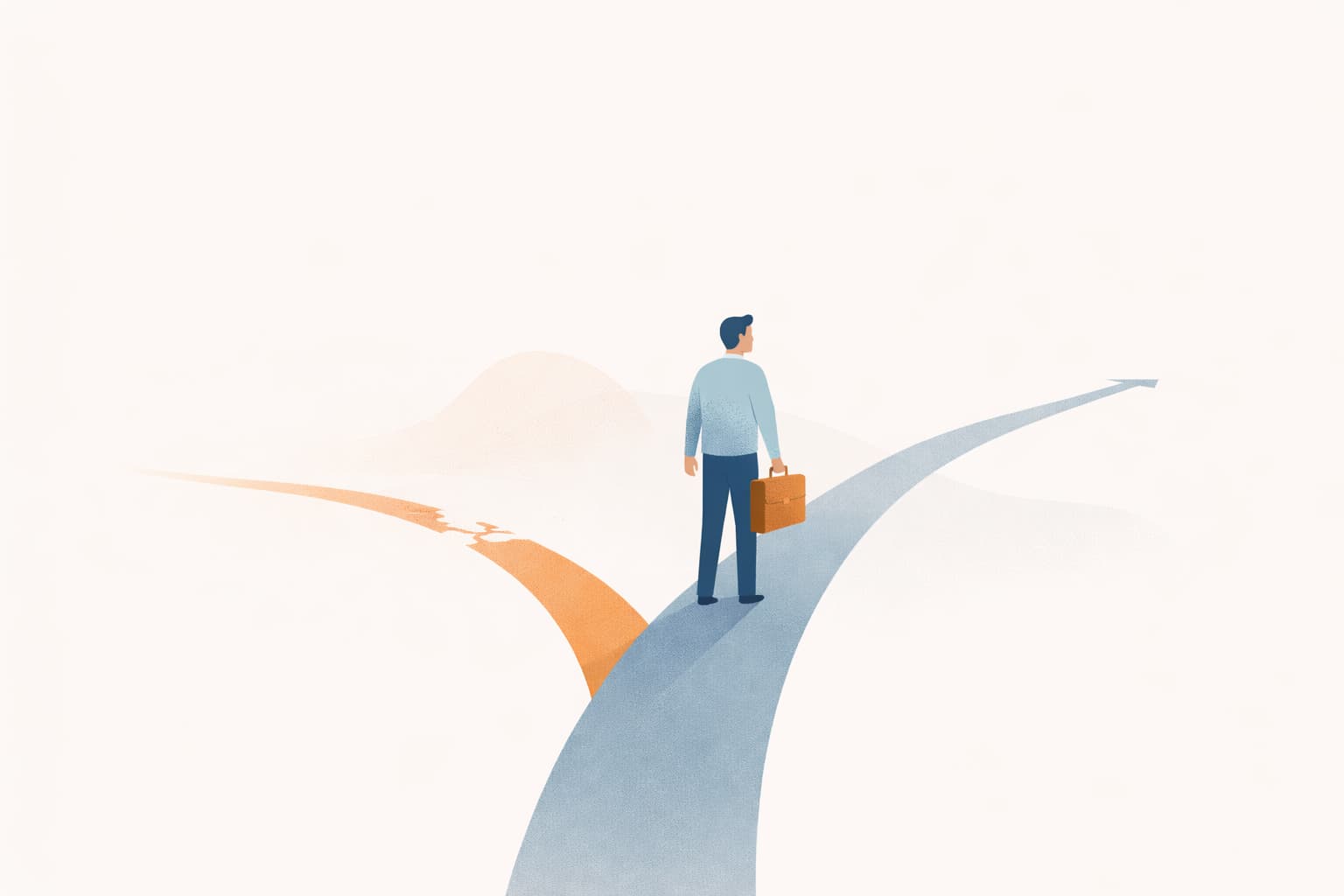 Abstract illustration of an employee choosing an alternative path during an international relocation process, symbolizing a Plan B strategy
